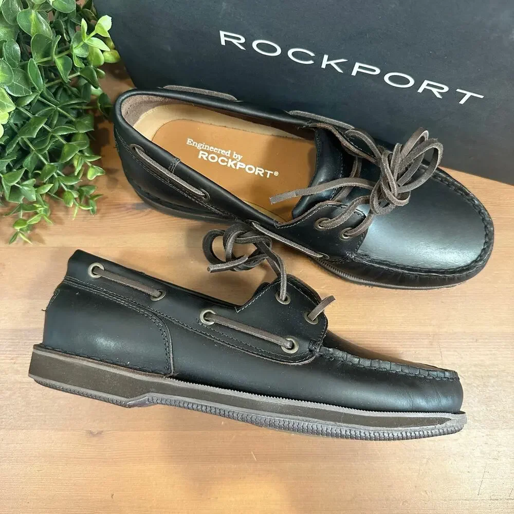 Rockport Men's Perth Dark Brown Boat Shoes Size 6 Extra Wide
